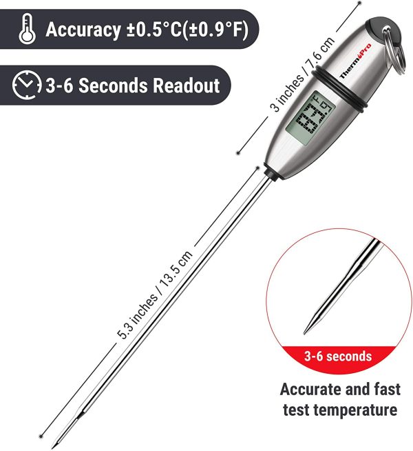 TP02S Termometro da Cucina Digitale a Lettura Instantanea con Sonda Lunga 13.5cm e Display LCD Termometro per Carne, Barbeque, Vino, Latte, Frittura Olio, Dolci, Griglia, Alimenti, Acqua - immagine 3