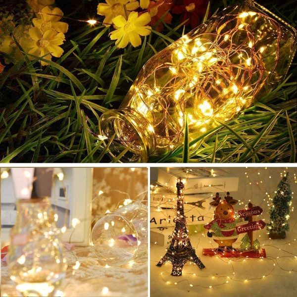 Luci LED a Batteria, 1M 20 Pezzi Micro Luci Stringa 10 LEDs Filo di Rame Impermeabile Catena Luminos Decorativa per Esterni e Interni, Feste, Matrimonio, Casa, Luce Gialla Calda - immagine 2