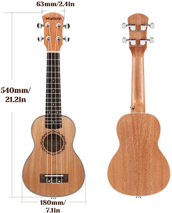 MARTISAN Ukulele Soprano con corde Aquila originali in nylon, Ukulele da 21 pollici per Principianti con Borsa, Accordatore, Corde Aggiuntive, Cinturino, Plettri - immagine 4