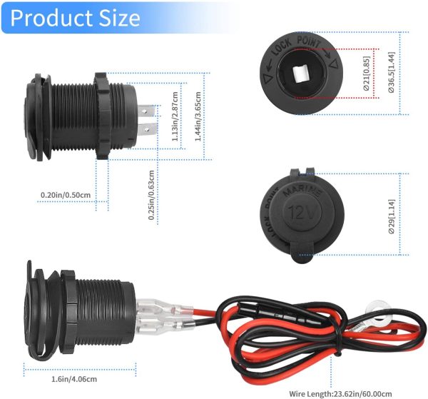 Presa accendisigari DC 12V-24V 120W per Barca, Auto, motocicletta, impermeabile, con cavo di connessione da 0.6m - immagine 5