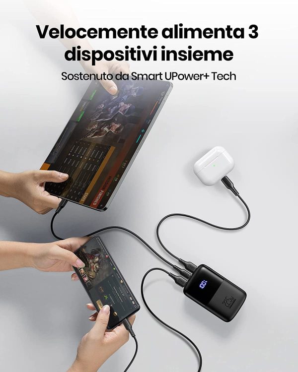 Power Bank,  Ultra Compact 10000mAh 22.5W PD 3.0 QC4.0 LED Display 10000mAh Powerbank, Mini Batteria Esterna con 3 uscite da 5V/3A Powerbank per iPhone 13 AirPods iPad Samsung Xiaomi HUAWEI ECC. - immagine 6