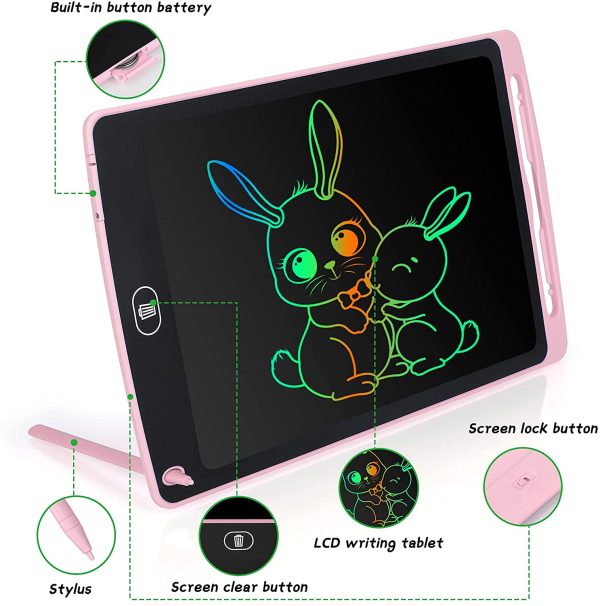 Tavoletta Grafica LCD Scrittura Colorato 10 Pollice, Elettronica Lavagna Cancellabile da Disegno con Penna, Portatile Lavagnetta per Bambini Digitale Ewriter con Pulsante Elimina, Rosa - immagine 4