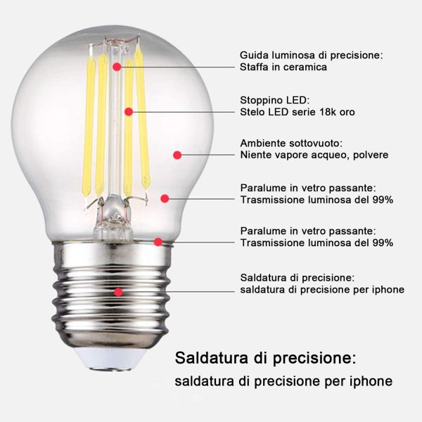 Filamento LED E27, 4W Equivalenti a 40W, 400Lm, 3000K Luce Calda,G45 Stile Vintage, Non Dimmerabile, Confezione da 10 Pezzi - immagine 2