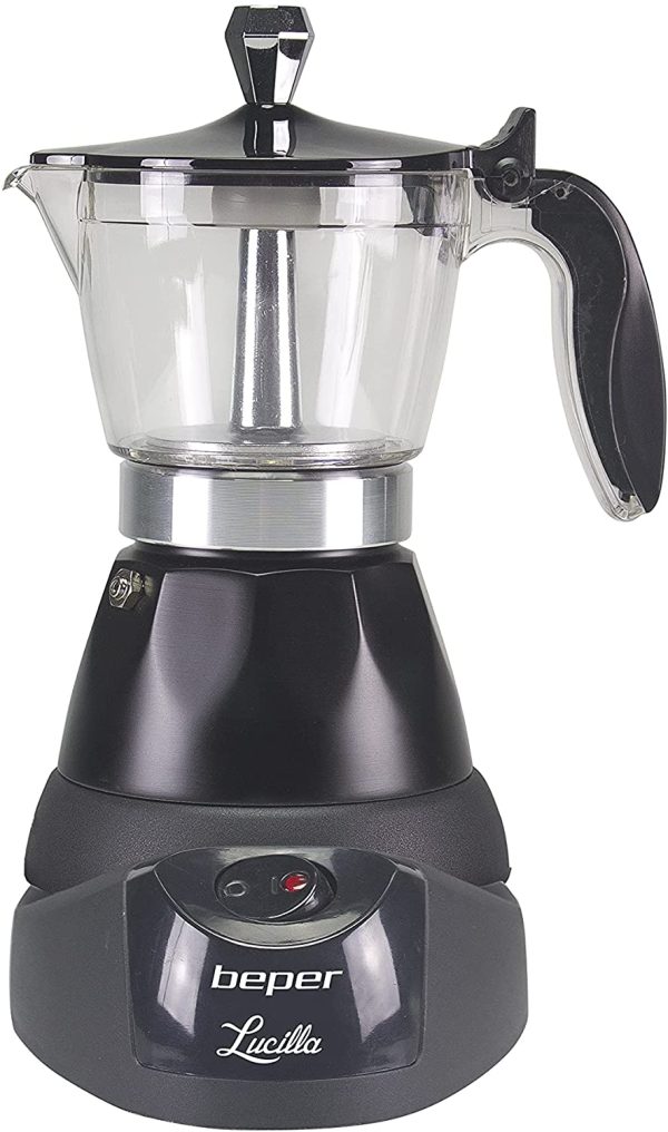 Lucilla BC.040N Caffettiera Moka elettrica, capacit?? 3 Tazze, Riduttore 1 Tazza, Autospegnimento, Mantenimento Temperatura per 30' min, Nera, 400 W, Alluminio, Nero - immagine 3