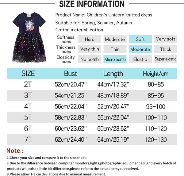 Vestito Bambina Cotone ? Vestito Unicorno Principessa Bambina Abito Bimba Ricamo Floral Striscia Cartoon Animale Casuale Manica Lunga & Manica Corta Vestito T-Shirt - immagine 2