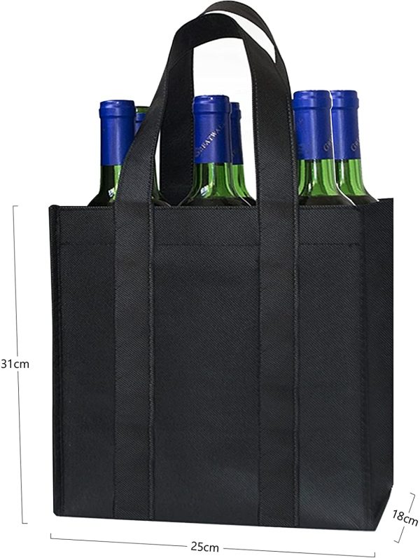 Borsa per Bottiglie Borsa Portabottiglie per 6 x 1,5L Bottiglie, Borsa Porta Bottiglie Vino 6 scomparti Portabottiglie Nero per Viaggi Picnic Feste Pacchetto Regalo - immagine 5