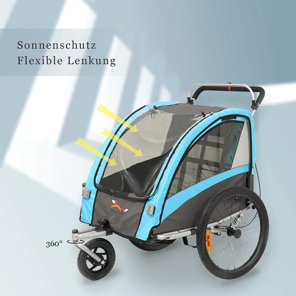 Rimorchio e Passeggino 2 in 1 Rimorchio Bici per Bambino Rimorchio Bici con Buggy Set + Sospensione BT504S (Blu)