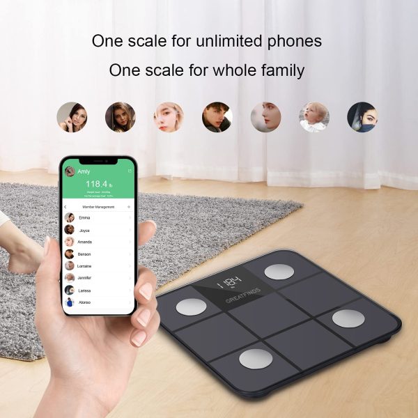 Bilancia Pesapersone Digitale Bilancia Pesapersone Impedenziometrica Intelligente Bluetooth Bilancia Pesa Persona con 14 parametri di composizione corporea, App per IOS e Andriod, Negro - immagine 4