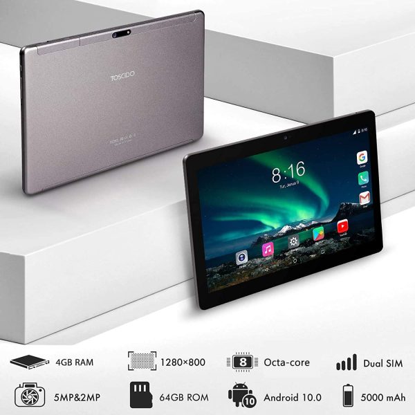 Tablet 10 Pollici 8 Core -  Android 10.0 Certificato da Google GMS Tablet 4G LTE,4 GB di RAM e 64 GB, Doppia SIM,GPS,WiFi,Ttastiera Bluetooth,Mouse,Custodia per Tablet e Altro Incluso - Gray - immagine 7