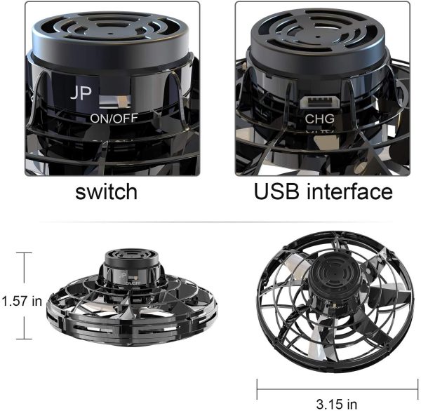 VICTOREM FlyNova Flying Spinner - Mini Drone per Adulti e Bambini Palla Volante USB Ricaricabile Elicottero Mano Controllato con Luci LED Lampeggianti, Regalo di Compleanno/Natale - immagine 2