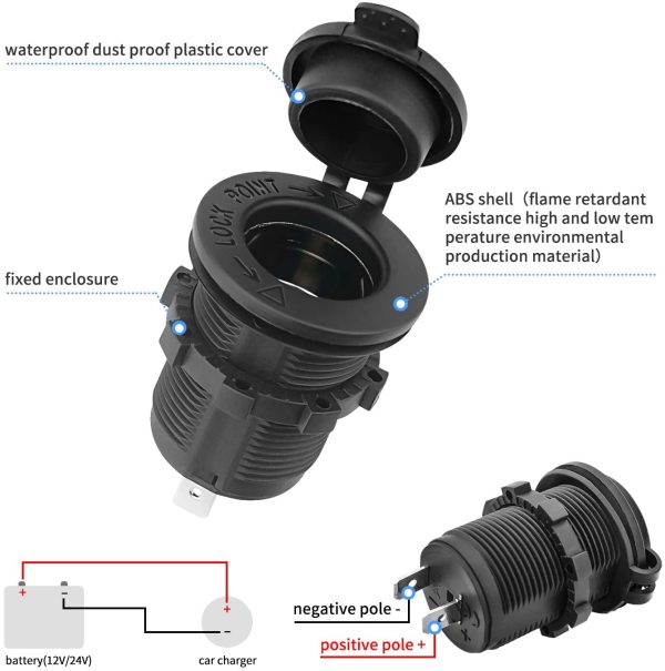 Presa accendisigari DC 12V-24V 120W per Barca, Auto, motocicletta, impermeabile, con cavo di connessione da 0.6m - immagine 2