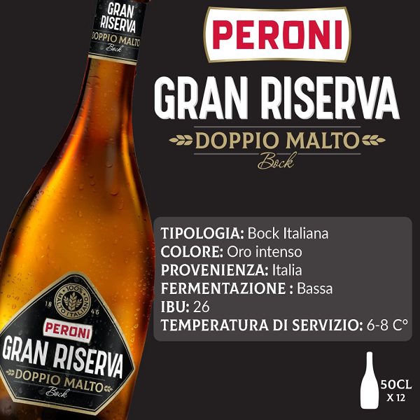 Peroni Birra Gran Riserva Doppio Malto, Cassa Birra con 12 Birre in Bottiglia da 50 cl, 6 L, Birra Bock dal Gusto Intenso ed Equilibrato Leggermente Speziato, Gradazione Alcolica 6.6% Vol - immagine 2