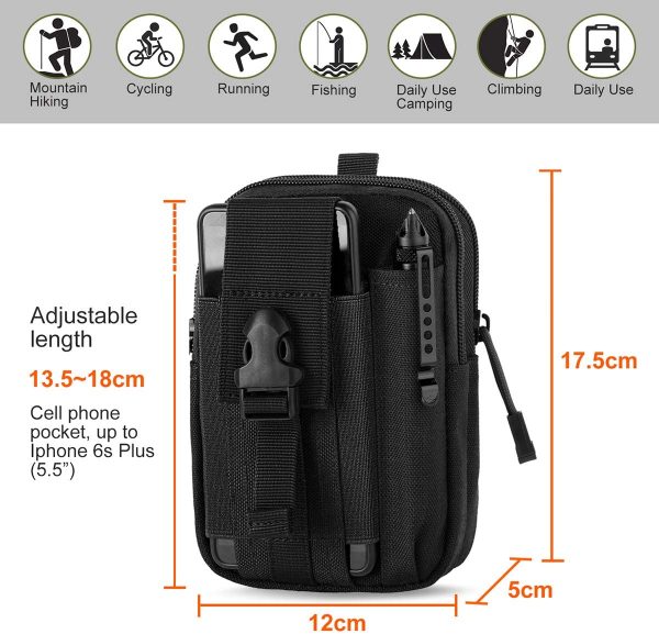 Unigear Borsa da Cintura Borsello 1000D Nylo Marsupio Tattica Militare + Moschettone Molle Pouch edc Tattico Marsupi Sportivi Multiuso Sacchetto Uomo per Piccolo Strumento All'aperto Mobile Telefono - immagine 7