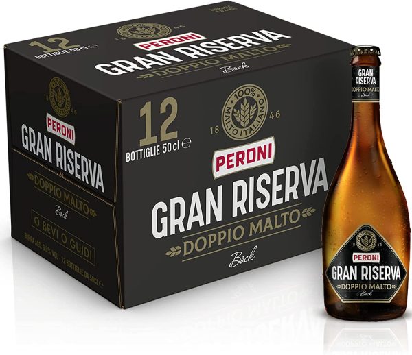 Peroni Birra Gran Riserva Doppio Malto, Cassa Birra con 12 Birre in Bottiglia da 50 cl, 6 L, Birra Bock dal Gusto Intenso ed Equilibrato Leggermente Speziato, Gradazione Alcolica 6.6% Vol