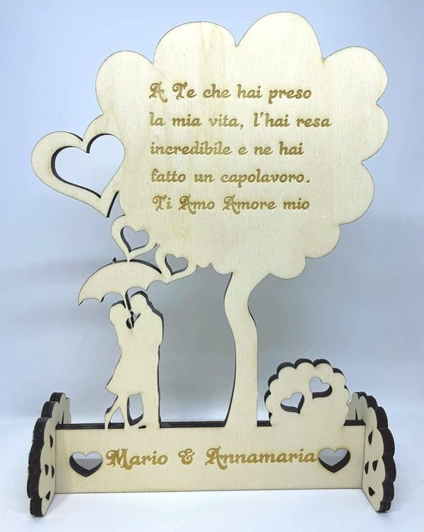 Albero cuori da scrivania personalizzato in legno con frasi nomi e date regalo natale san valentino anniversario regalino indimenticabile coppie (S - 24x17)