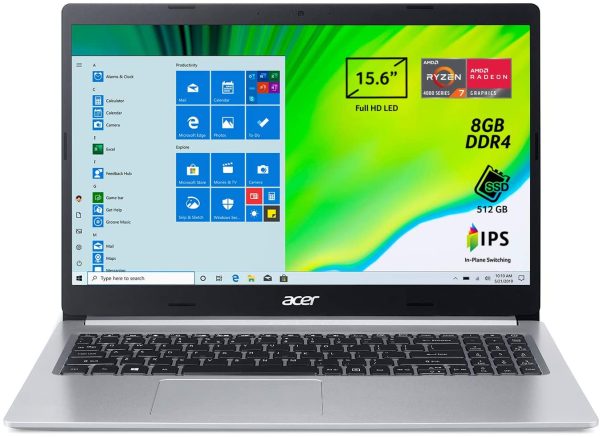 Aspire 5 A515-44-R9CH Pc Portatile, Notebook con Processore AMD Ryzen 7 4700U, Ram 8 GB DDR4, 512 GB PCIe NVMe SSD, Display 15.6" FHD IPS LED LCD, AMD Radeon, Windows 10 Home, Silver - immagine 4