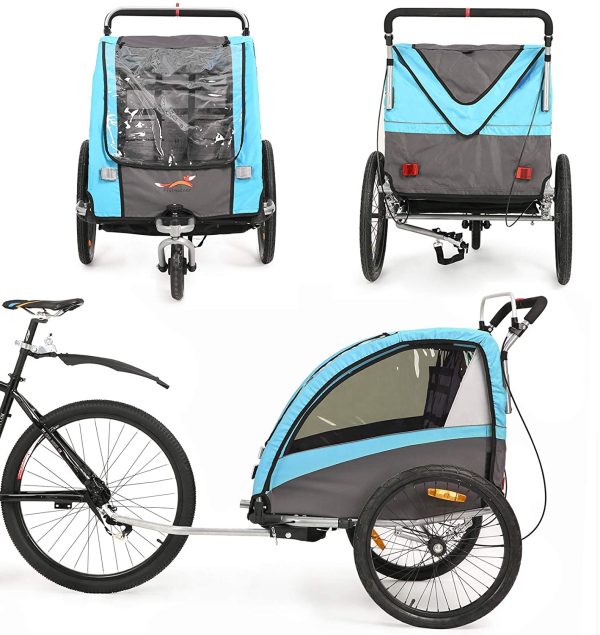 Rimorchio e Passeggino 2 in 1 Rimorchio Bici per Bambino Rimorchio Bici con Buggy Set + Sospensione BT504S (Blu) - immagine 4