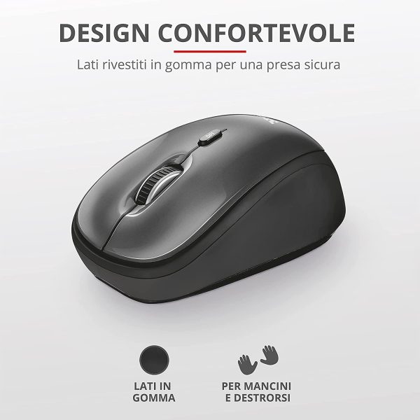 Yvi Mouse Wireless, Mause Senza Filo, 800/1600 DPI, Ottico, 8m di Portata Wireless, Microricevitore USB Riponibile, Ambidestro, PC/Laptop/Portatile/Mac/Chromebook - Grigio - immagine 6