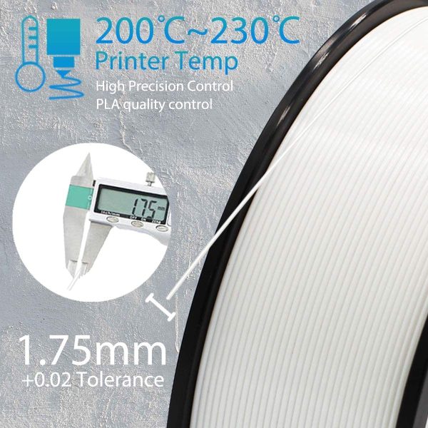 Filamento PLA 1.75mm, XINGTONGZHILIAN 3D Filamento PLA 1.75mm, Materiali di Stampa 3D per Stampante 3D, 1kg 1 Spool, Bianco - immagine 3