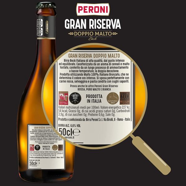 Peroni Birra Gran Riserva Doppio Malto, Cassa Birra con 12 Birre in Bottiglia da 50 cl, 6 L, Birra Bock dal Gusto Intenso ed Equilibrato Leggermente Speziato, Gradazione Alcolica 6.6% Vol - immagine 3