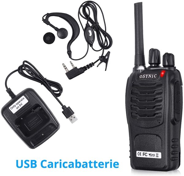 ESYNiC 2 Paia Walkie Talkie Ricaricabile VOX Radio PMR446MHz 0.5W Frequenza Civile Ricetrasmittente Portatile 16 Canali Singola Banda Woki Toki con USB Caricabatterie per Negozi Sopravvivenza Ciclismo - immagine 3