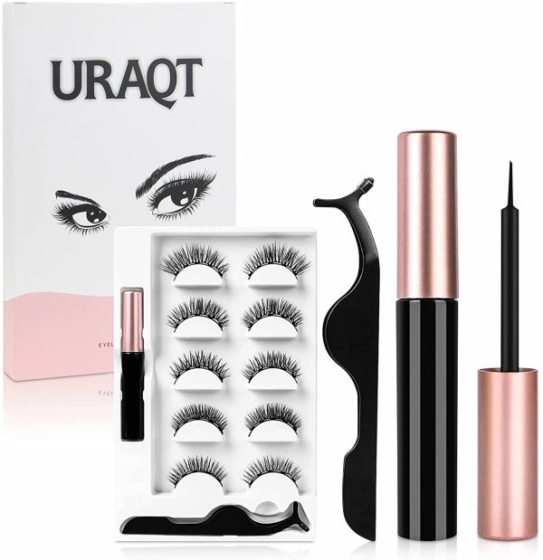 URAQT Ciglia Finte Magnetiche e Eyeliner Magnetico Kit, 5 Paia Ciglia Magnetiche Impermeabile Naturali, Set di Ciglia Finte Riutilizzabili di Effetto 3D - immagine 8