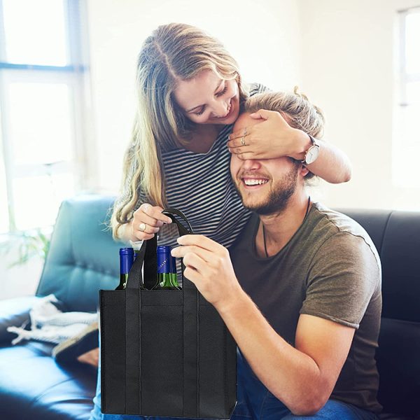 Borsa per Bottiglie Borsa Portabottiglie per 6 x 1,5L Bottiglie, Borsa Porta Bottiglie Vino 6 scomparti Portabottiglie Nero per Viaggi Picnic Feste Pacchetto Regalo - immagine 6