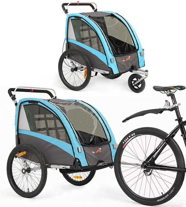 Rimorchio e Passeggino 2 in 1 Rimorchio Bici per Bambino Rimorchio Bici con Buggy Set + Sospensione BT504S (Blu) - immagine 2