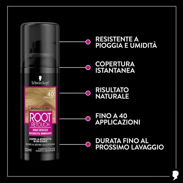 Schwarzkopf Root Retouch, Spray Ritocco Colore Ricrescita Immediato, Ritocco Riscrescita Capelli, Risultato Immediato e Naturale, Colore Biondo Scuro, 120 ml - immagine 2