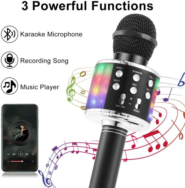 Fede Microfono Karaoke Bluetooth Wireless per Bambini, Karaoke Portatile con Luci LED Multicolore per Cantare, Funzione Eco, Compatibile con Android/iOS, PC o smartphone - immagine 2