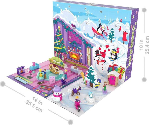 Polly Pocket - Calendario dell'Avvento, a Tema Divertimento Invernale in Famiglia, con 25 Giorni di Sorprese da Scoprire, un Totale di 34 Pezzi per Giocare, dai 3 Anni in Su, GYW07 - immagine 3