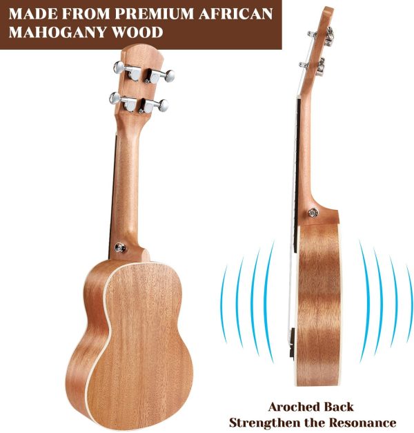 MARTISAN Ukulele Soprano con corde Aquila originali in nylon, Ukulele da 21 pollici per Principianti con Borsa, Accordatore, Corde Aggiuntive, Cinturino, Plettri - immagine 7