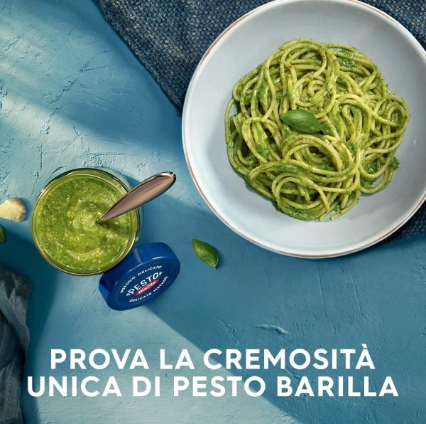 Barilla Pesto al Basilico 100% Vegetale, Pesto Vegano con Basilico Italiano, Senza Aglio, Senza Glutine e Senza Formaggi, Naturalmente Senza Lattosio, Sugo Pronto per Pasta, 195 g - immagine 8