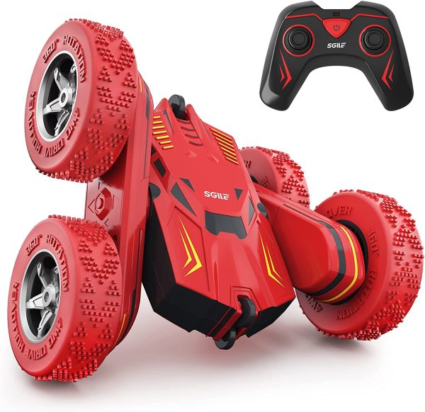 SGILE RC Macchina telecomandata per acrobazie, stunt car con telecomando a carica diretta con rotazione a 360 fronte-retro per ragazzi, bambini, ragazze, rossa - immagine 2