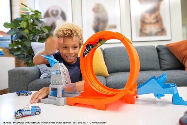 Hot Wheels -Pista Acrobazie nel Loop con Lanciatore Doppio, Rampa a Molla e Macchinina, Giocattolo per Bambini 4+ Anni, GTV13 - immagine 7