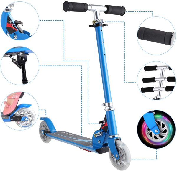 WeSkate Monopattino Pieghevole 2 Ruote per Bambini da 4 a 10 Anni Scooter Regolabile su 3 Livelli per Ragazze e Ragazzi, Carico Massimo 50 kg (Rosa, Blu) - immagine 7