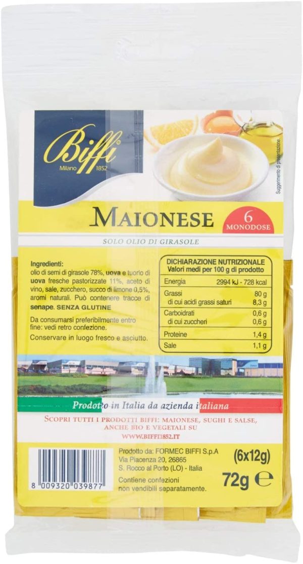 Biffi - Maionese Classica - Six Pack - Bustine Monodose (6x12g), 72 Grammo