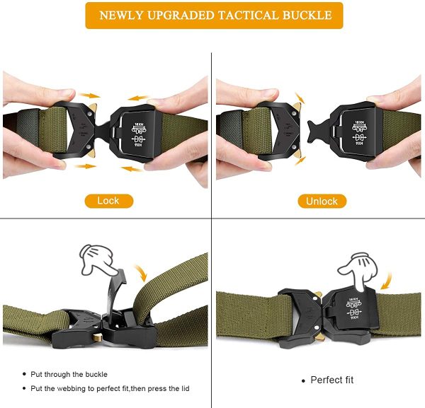 BESTKEE Cintura tattica da uomo , cintura da lavoro per impieghi gravosi, fibbia in metallo a sgancio rapido stile militare larghezza 38 mm, regalo con tasca tattica molle e gancio - immagine 2