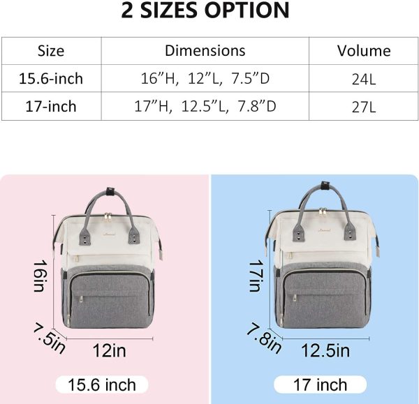 Zaino Porta PC Donna, Zaino Antifurto Impermeabile Donna, Zaino per Laptop Portatile 17 Pollici, Zaino per Viaggi Affari, Beige e Grigio - immagine 5