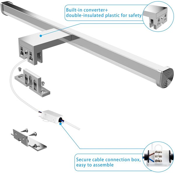 Aourow Lampada da Specchio a LED 40cm 10W 1200lm,Luce Specchio Bagno Super Luminosa Bianca Neutra 4000K,Impermeabile IP44,Applique Specchio Bagno No Strobo 230V,Classe II(Senza Interruttore)