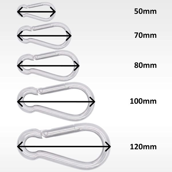 Toldoro Moschettone in acciaio inox NIRO AISI 316 V4A 50-120 mm NIRO ?C Diverse misure e numero di pezzi disponibili ?C moschettone a scatto per vigili del fuoco, senza manicotti - immagine 5