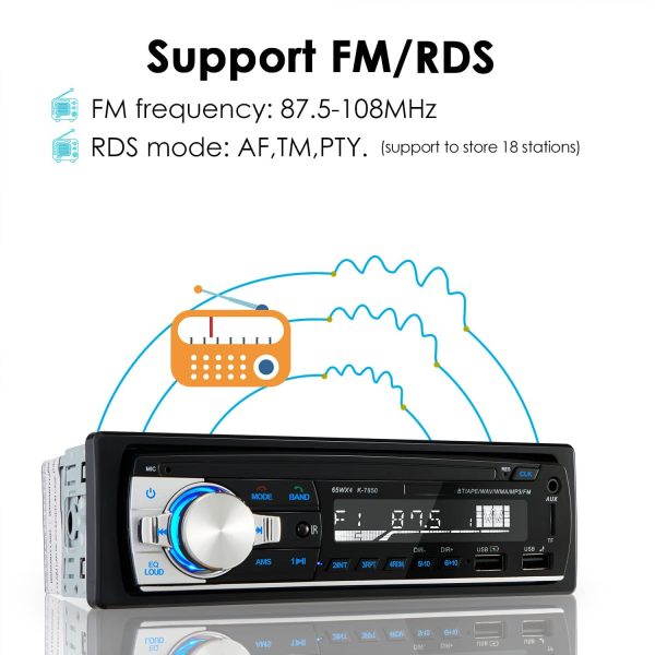 RDS Autoradio Bluetooth,  Autoradio con Vivavoce Bluetooth Chiamate in vivavoce Telecomando Radio FM 4x65W Autoradio con lettore MP3 USB e Bluetooth 5.0, supporto telefono iOS e Android