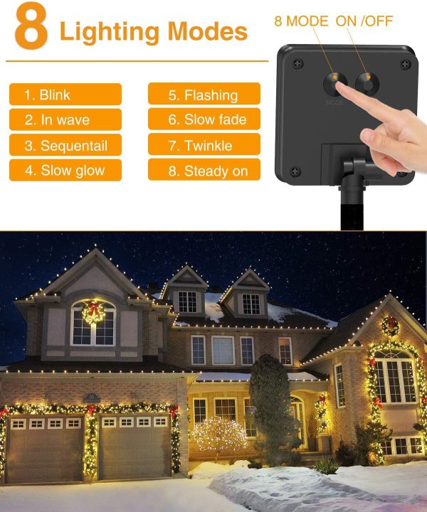 Luci Solari Esterno,  12m 120 LED Catena Luminosa Esterno Filo Luci Led 8 modalità Lucine da Esterno Decorative Per Giardino, Natale, Patio, Cancello, Cortile, Matrimonio, Festa - immagine 3