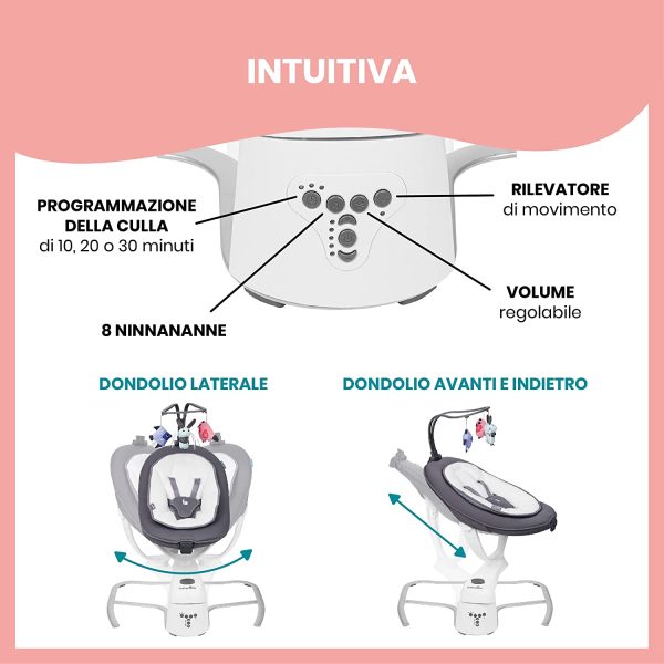 Babymoov Swoon Motion Tre In Uno Altalena Dondolo Elettrico, Bianco Grigio - immagine 7