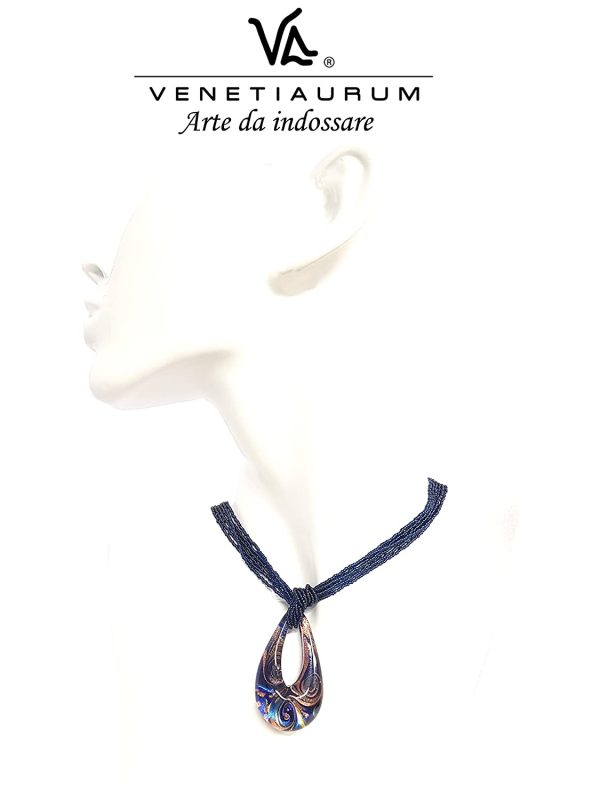 Venetiaurum - Collana Girocollo Multifili per Donna Con Pendente In Vetro Originale Di Murano E Argento 925 - Gioiello Made In Italy Certificato - immagine 3