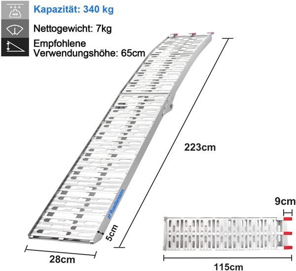 Rampa di carico pieghevole da 223 cm, per fuoristrada, moto, camion, negozi, portata 340 kg - immagine 6