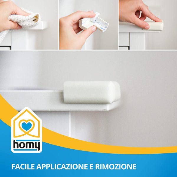 Homy Kit 12 Paraspigoli Angolari in Gomma per Bambini, Para Spigoli Bimbi per la Sicurezza della Casa, Copri Angoli Primi Passi Neonato, Protezione Angolare Paracolpi, Coprispigoli Anti Urto (Bianco) - immagine 6