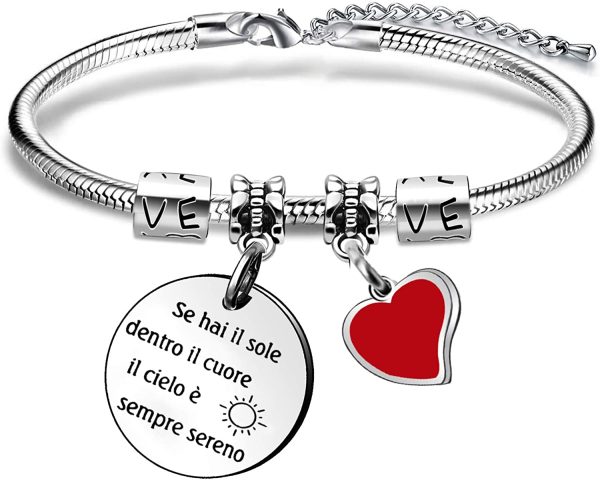 Angelra Braccialetti Donna Bracciale Acciaio Ciondolo con Incisone"Se hai il sole dentro il cuore, il cielo ?? sempre sereno" Regolabile Regali di Ispirazione - immagine 4