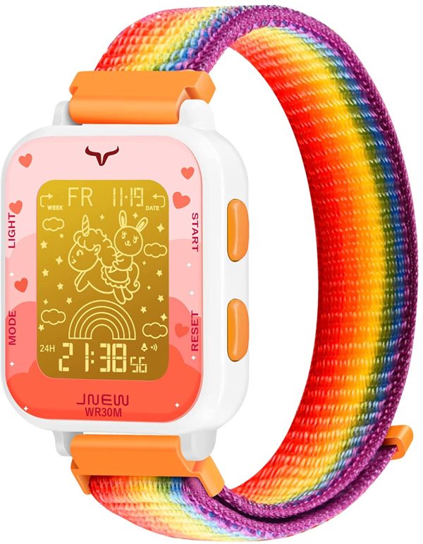 Venhoo Orologio Digitale per Bambini Cinturino in Nylon Intrecciato per Sport all'aria aperta, 7 Orologi da Polso Colorati con retroilluminazione con sveglia Cronometro Luminoso per Bambine - immagine 6