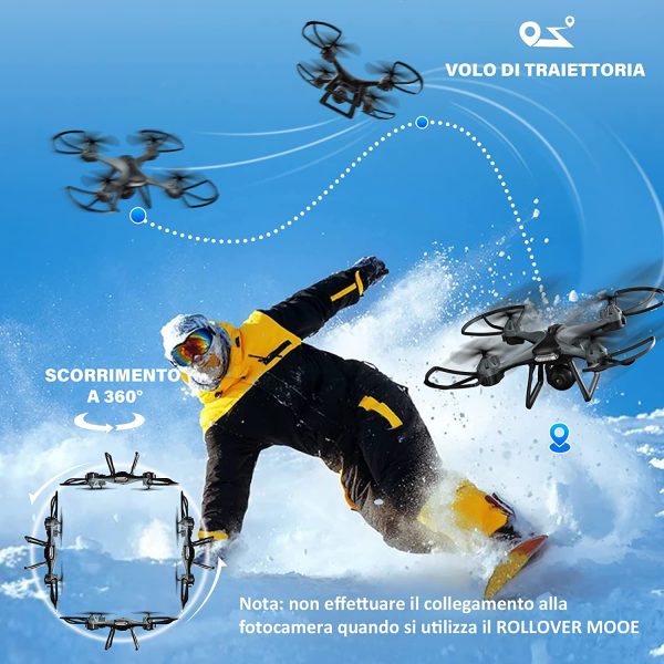 Maetot Drone con Telecamera, Drone 1080P HD FPV per Principianti/Modalit?? Hovering/3D Flip/Modalit?? Headless/Controllo dell'APP dei gesti vocali/Ritorno con un clic/26 minuti di volo/2Batterie&Valigia - immagine 5